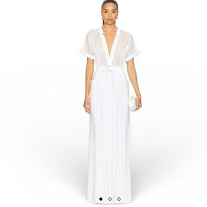 Norma Kamali Geralyn Short Sleeve Snow White Wide-Leg Jumpsuit Size S/36